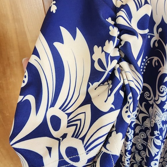 Lily Navy and Beige Damask Ruched Open Cardigan Sz 1X - Picture 6 of 7